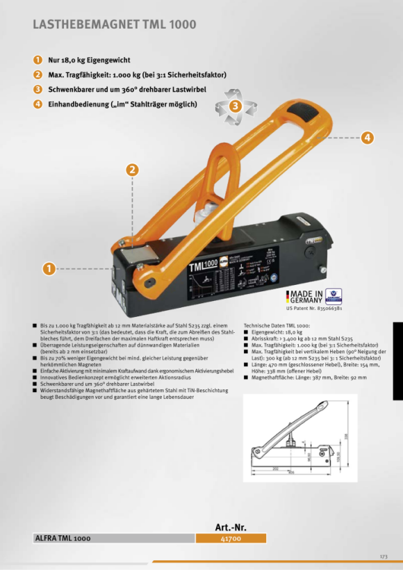 ALFRA Magneetsysteem TML 1000 Permanente hefmagneet 41700