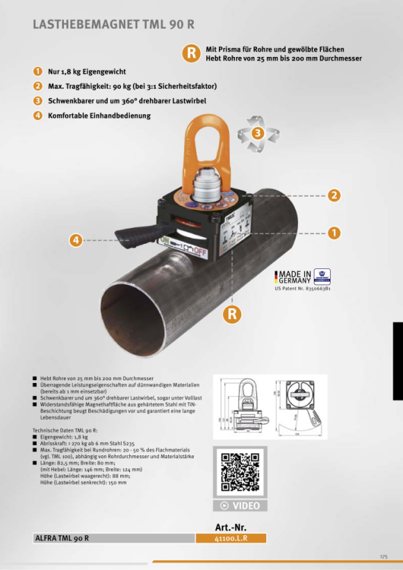 ALFRA Magneetsysteem TMH 50R-TMC 300 met handgreep Set-H kmpl. buisversie 41100.H.R