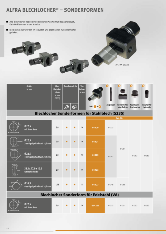 ALFRA Blechlocher Sonderform VA Ø 22,5 mm 014201