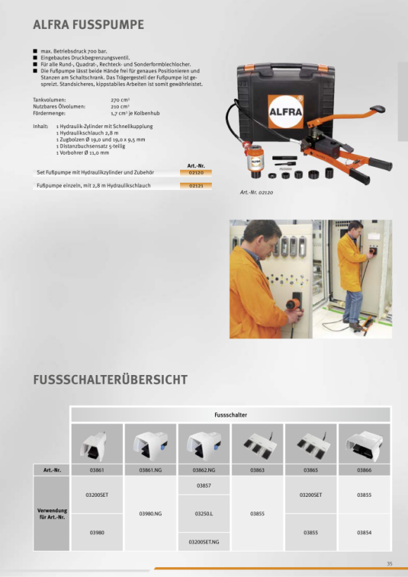 ALFRA Foot switch for 4-station processing carriage 03980.NG 03861.NG