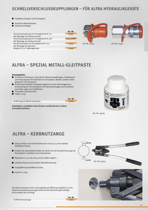 ALFRA Hydraulische slang, 2,8 m, G1/4” met snelkoppeling 02122