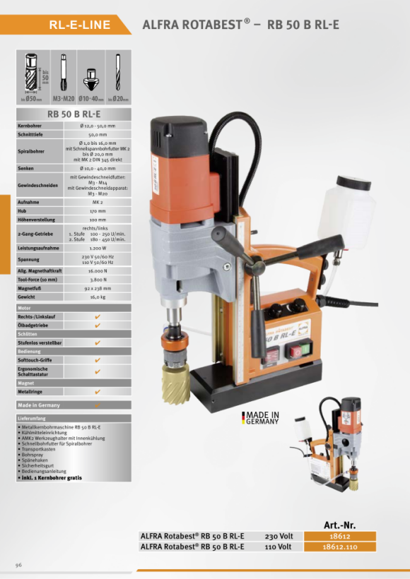 ALFRA Rotabest kernboormachine RB 80 B RL-E, 230V 18629