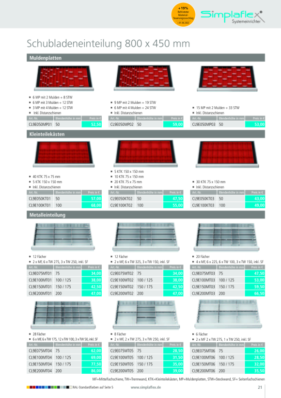Simplaflex Metalleinteilung CL9E075MT01