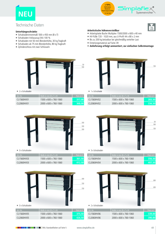 Simplaflex Arbeitstisch CL2060HV04