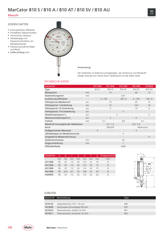 Mahr 810 AU Mechanische Meßuhr, 0 4329050