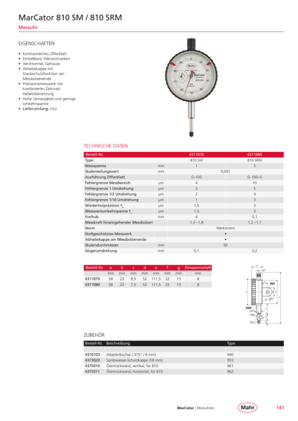 Mahr 810 AU Mechanische Meßuhr, 0 4329050