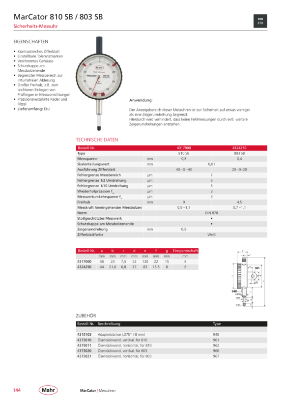 Mahr 810 SB Dial Indicator 0,8mm / 0,01mm shockproof w.c. 4317000