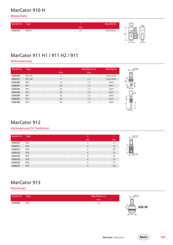 Mahr 911 Stiftmeßeinsatz, Länge 40 mm 4360285