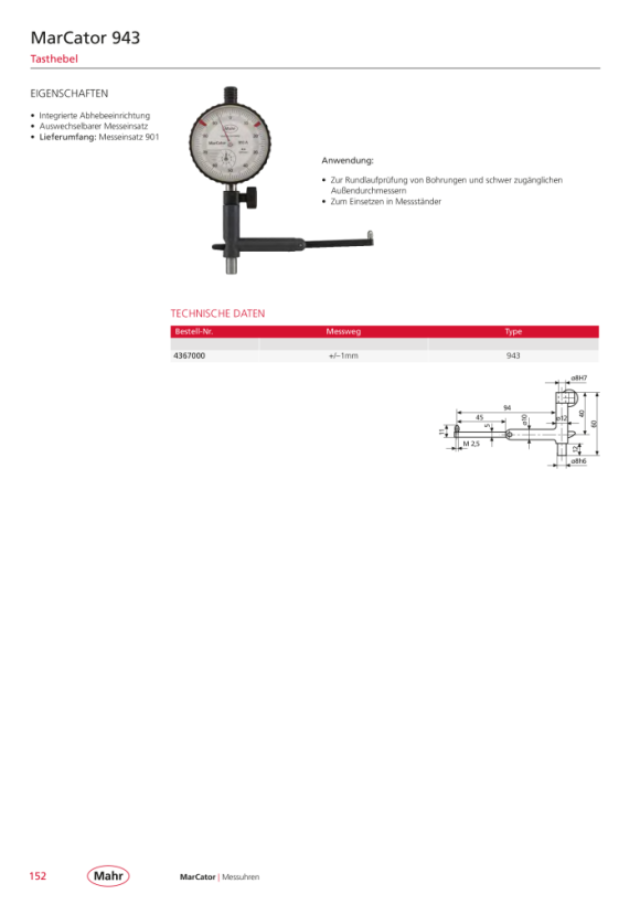 Mahr 837 Tiefenmessbrücke o.Messuhr Auflagefläche 100x16 mm m.K. 4494011