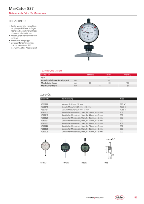 Mahr 837 Tiefenmessbrücke o.Messuhr Auflagefläche 100x16 mm m.K. 4494011