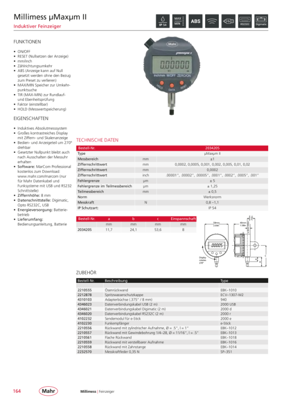 Mahr 1003 Comparator Millimess ±50µm / 1µm white scale w.c. 4334103