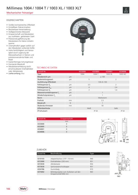 Mahr 1003 Feinzeiger Millimess ±50µm / 1µm 0,4N m.K. 4334070