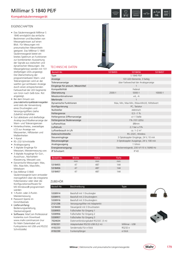 Mahr S1840-PE/ 5000 Fed, columna Millimar con PE 5318456