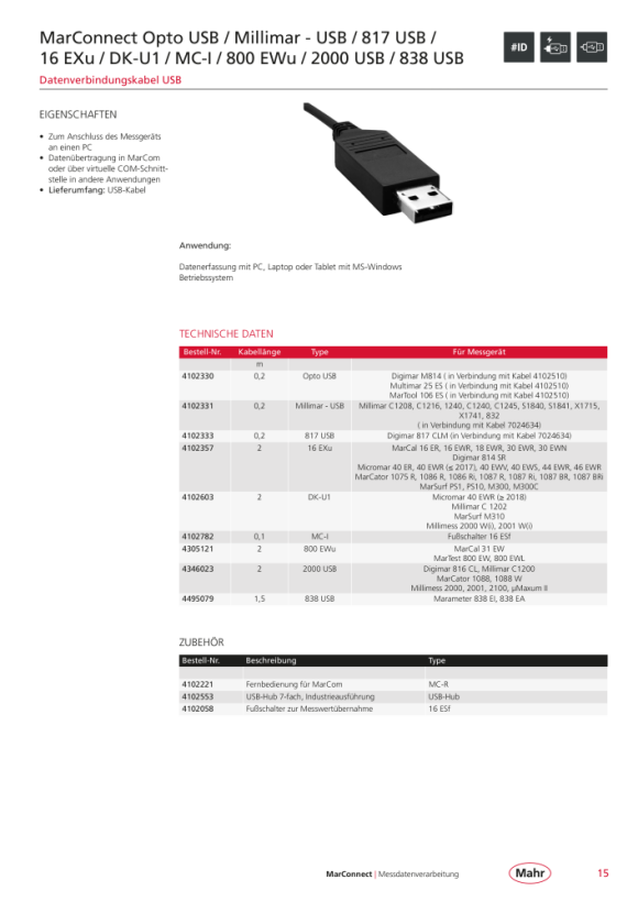 Mahr 838 usb Datenverbindungskabel, USB inkl. Software für Ausf. A 4495079