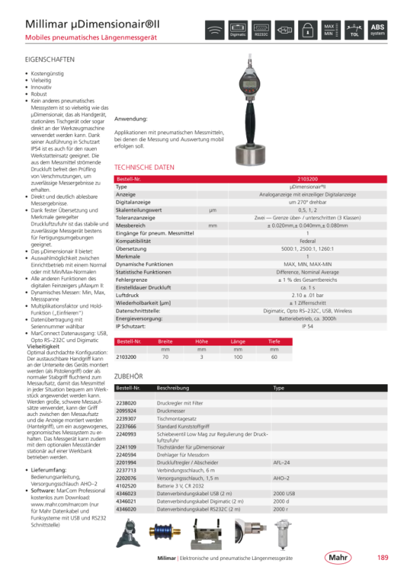 Mahr Manometer, für Drucküberwachung von LMT 2095924