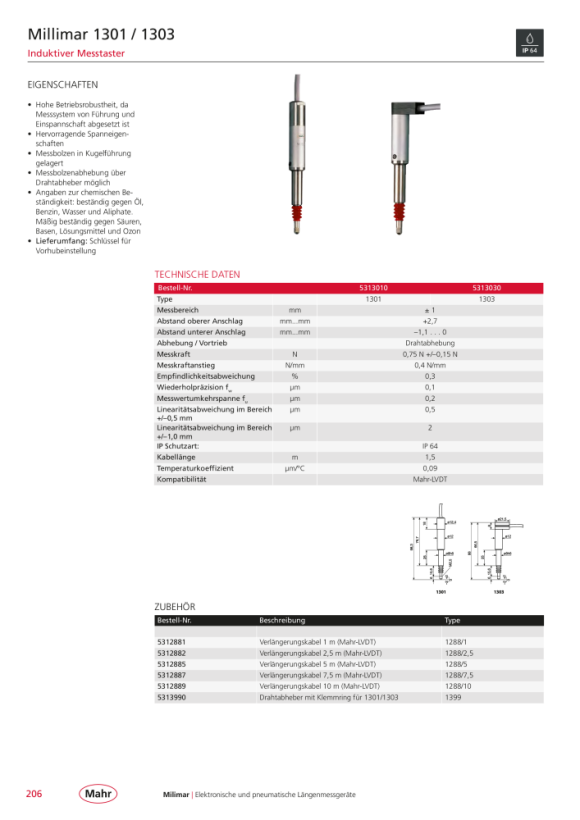 Mahr 1288 Verlängerungs-Kabel 7,5m, Ind.Messtaster 5312887