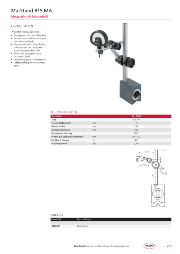 Mahr 815 GN Meßständer mit, Dreieckfuß 500 mm 4413001