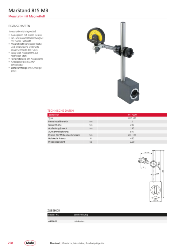 Mahr 815 P stand with round magnetic base 4422000