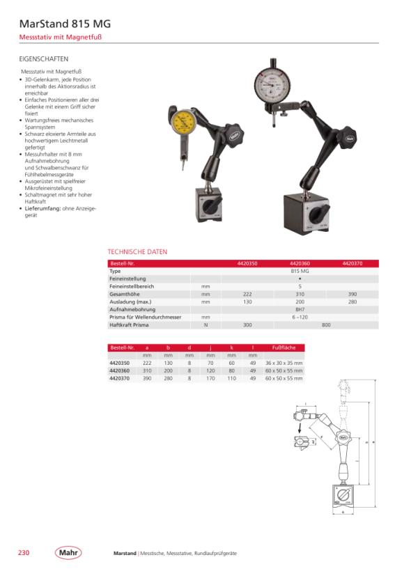 Mahr 815 MG 3D-Messgelenkstativ mit, Magnetfuß, Aktionsr. 280 mm 4420370