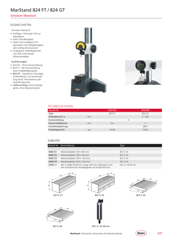 Mahr 821 FG Messtisch 0-430 mm m.FE HG-Platte 400x300mm Ø 8H7 m.K. 4435111