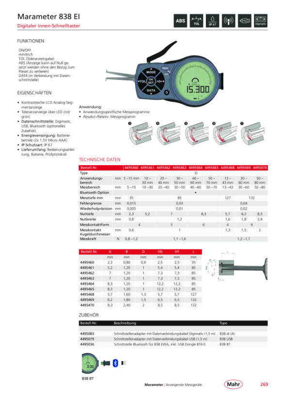 Mahr 838 EI vnit?ní sonda 30-50 mm, Zw 0,01 mm hloubka m??ení 85 mm 4495463