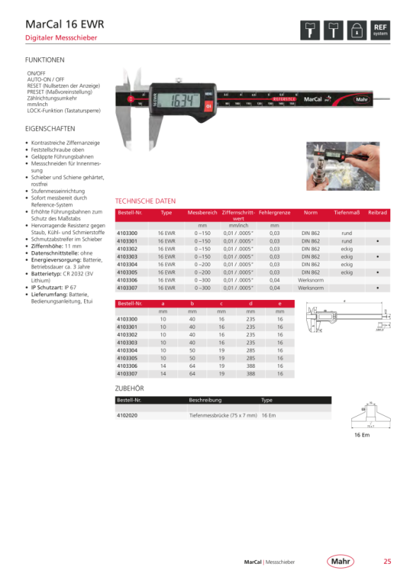 Mahr 16 EWRi Dig. Messschieber 150mm rd.TM Reibr. m.Funk m.K. 4103401