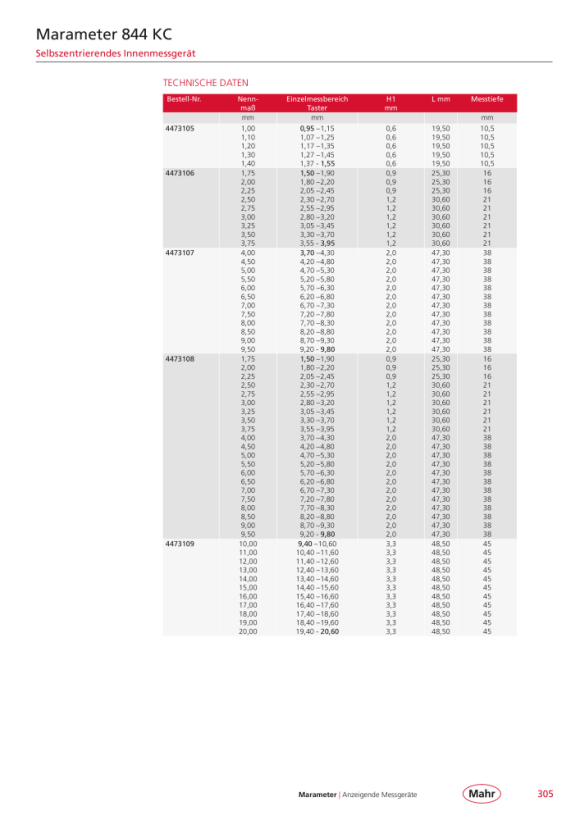 Mahr 844 KC Innenmessgerät 0,95 - 1,55 mm im Etui m.K. 4473105