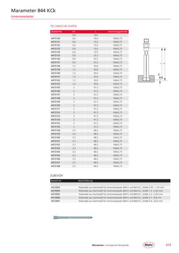 Mahr Sonda 844 KCk z pow?ok? DLC, 3,70 - 4,30 mm 4473145