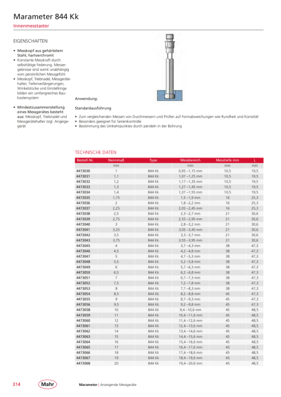 Mahr 844 Kk Messtaster, 7,20 - 7,80 mm 4473052