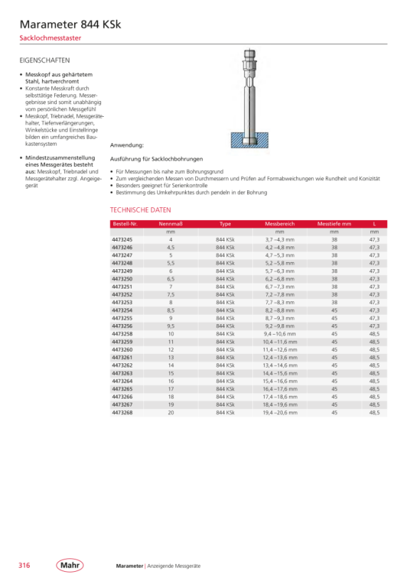 Mahr 844 KSk probe, 7.20 - 7.80mm 4473252