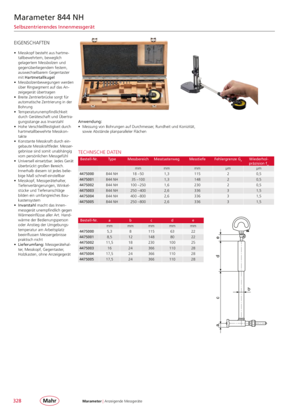 Mahr 844 NH Innenmessgerät im Set 35-100 mm HM-Messflächen m.K. 4475001