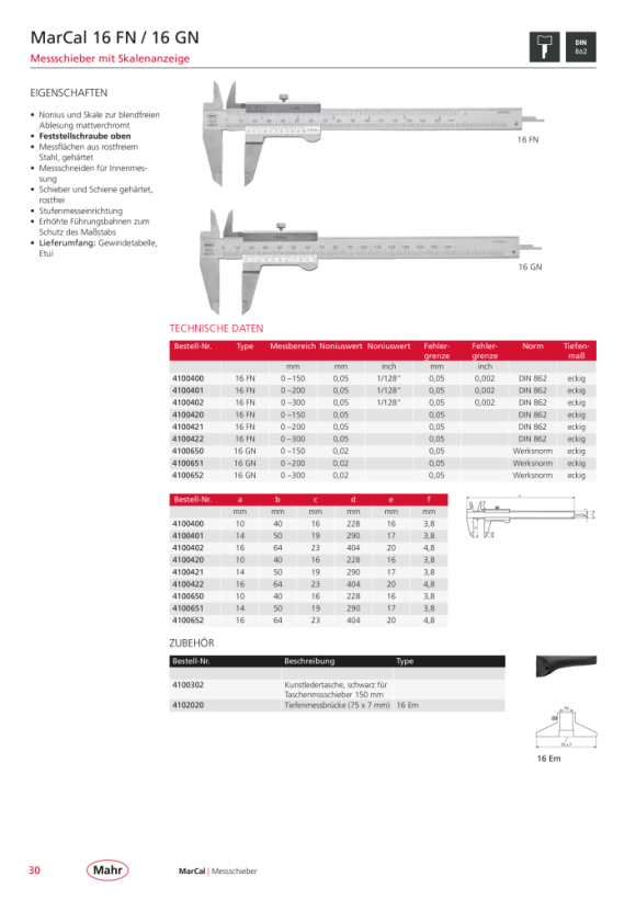 Mahr 16 FN Messschieber 150 mm Nonius 0,05 mm m.K. 4100420