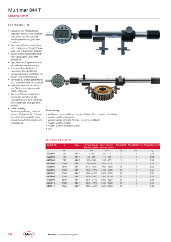 Mahr 844 T Universaltaster Multimar 1000-1500mm, m. CFK-Rohr m.K. 4503005