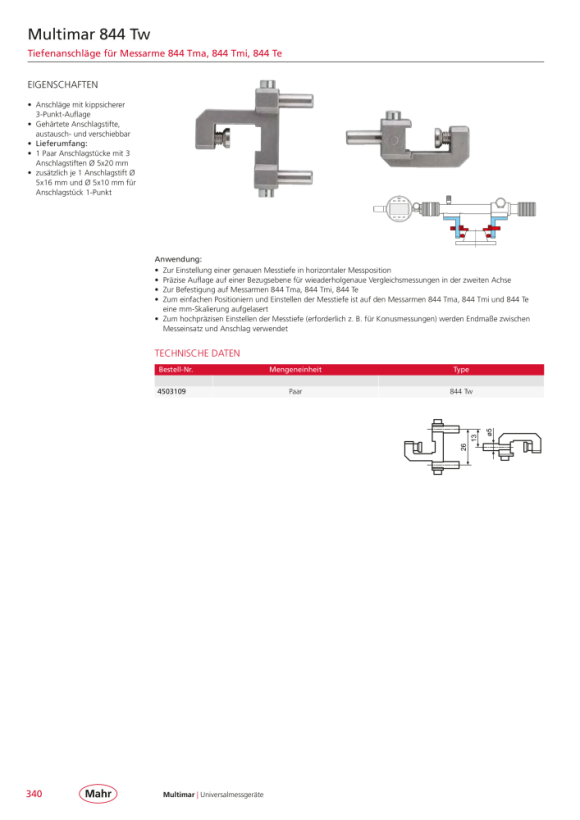 Mahr 844 Tmi mounting pieces, for internal dimensions 4503031