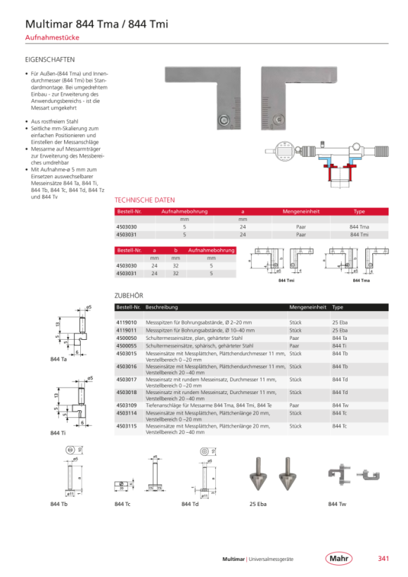 Mahr 844 Tmi mounting pieces, for internal dimensions 4503031