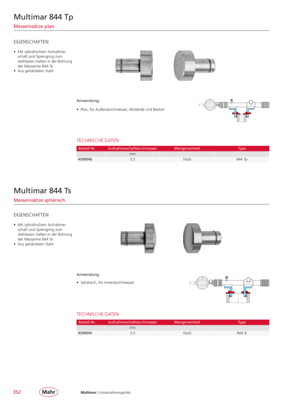 Mahr 844 Tp measuring insert, plan 4500040