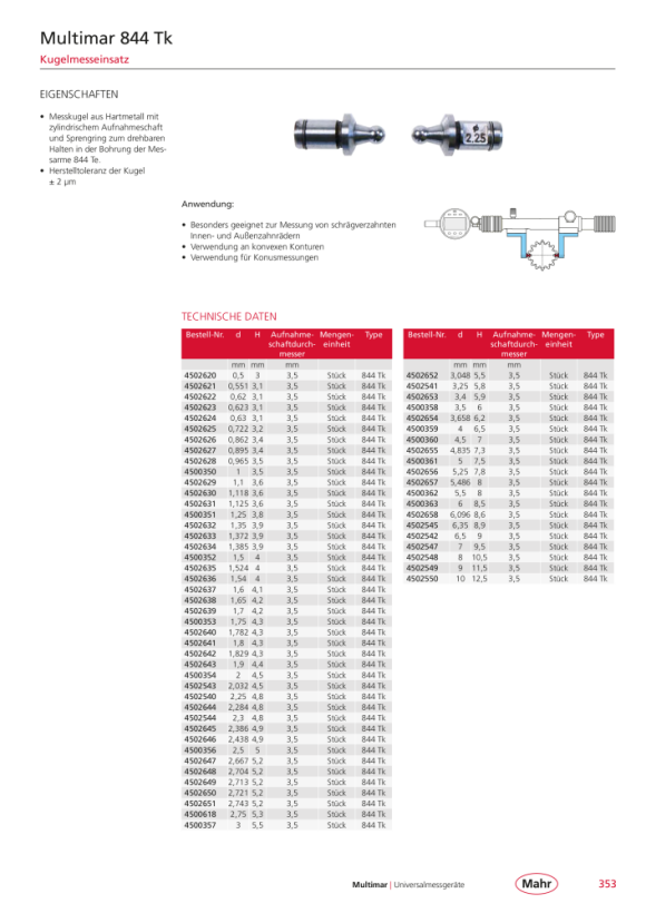 Mahr 844 Tp measuring insert, plan 4500040