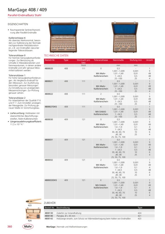 Mahr 413/2 Stahl-Parallel-, Endmaßsatz, 5 Stück 4800432