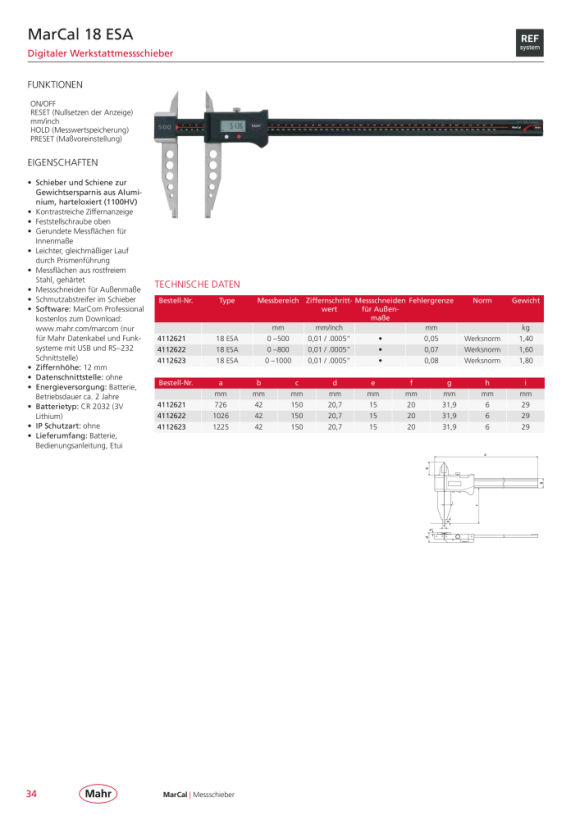 Mahr 18 ESA Digital-Messschieber, 500 mm/20” in Leichtbauweise 4112621