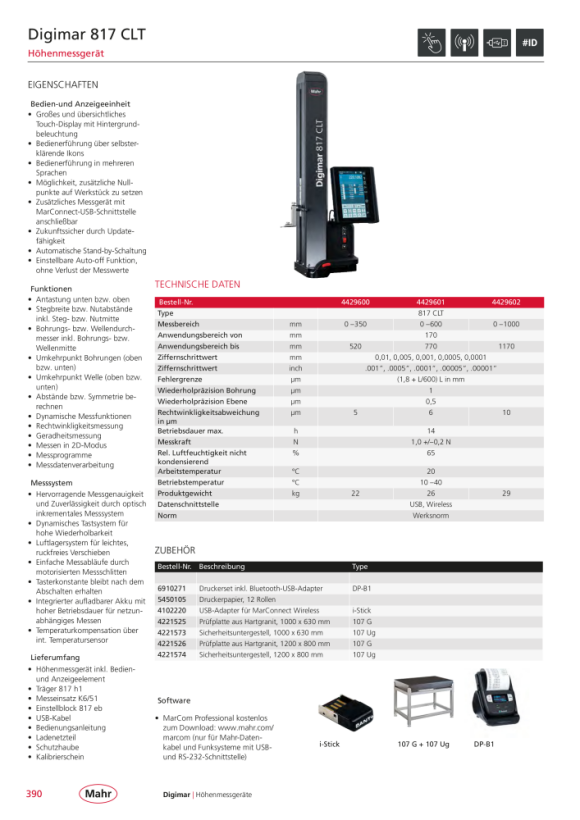 Mahr 817 CLT Höhenmessgerät Digimar 0-1000 mm m.DK 4429602