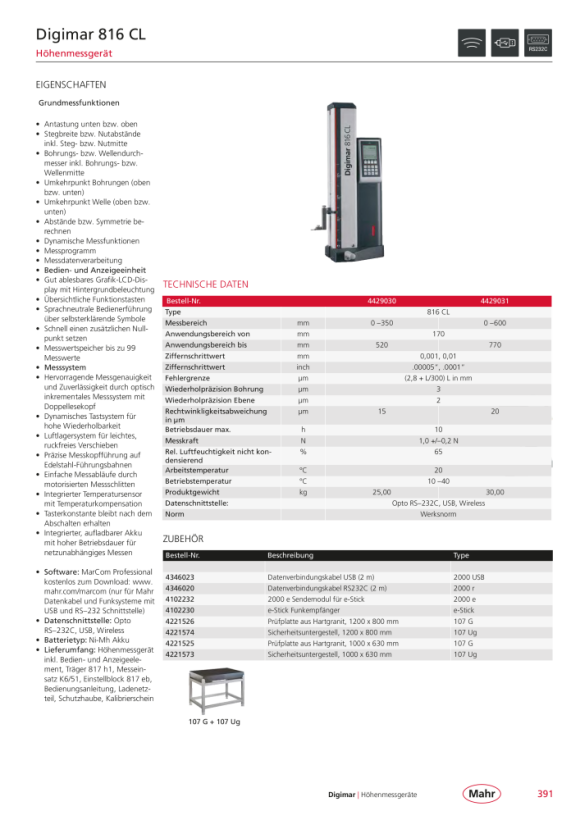 Mahr 817 CLT Höhenmessgerät Digimar 0-1000 mm m.DK 4429602