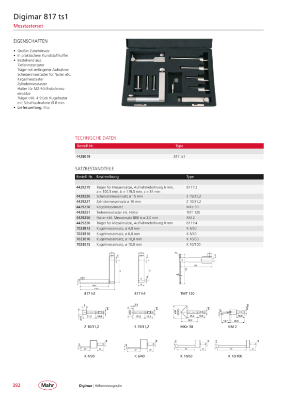 Mahr MKe 30 Kegeltaster 0-30 mm, Ausladung = 38,2 mm  Ø6mm 4429228