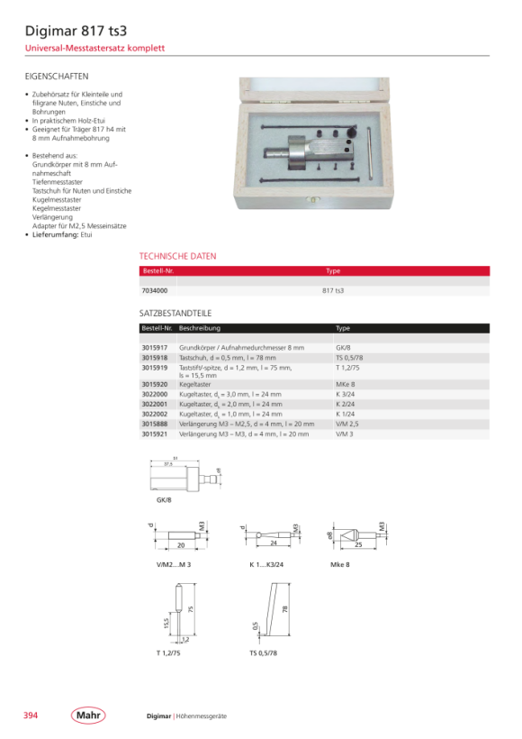 Mahr Verlängerung M3 - M2,5, D = 4 mm  l = 20 mm 3015888