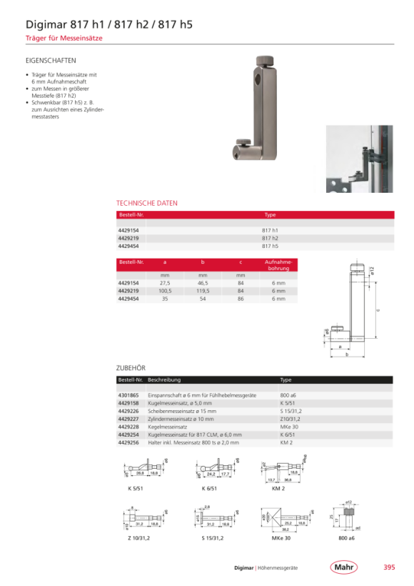 Mahr K6/51 Kugelmesseinsatz für, 817 CLM/Probe Tip K6/51 cpl. 4429254