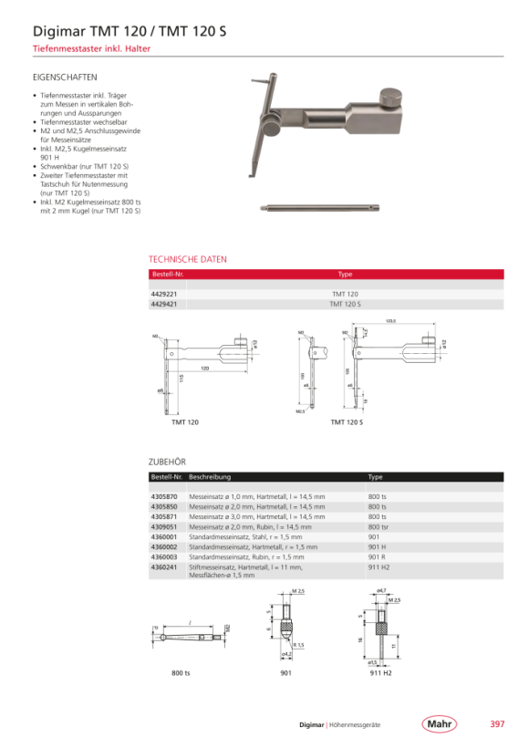 Mahr TMT 120 S depth gauge complete, 0 4429421