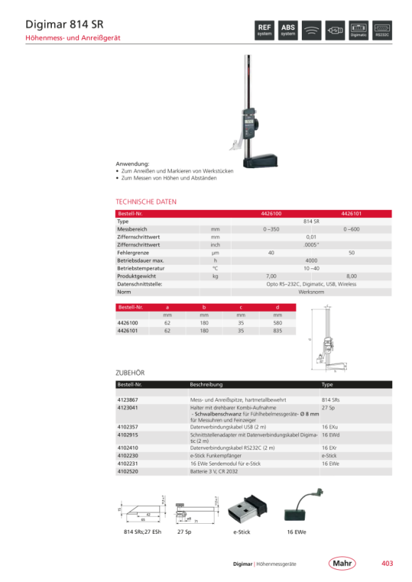 Mahr 814 SR Digitaler Höhenreißer 600 mm/24”, m. K. 4426101