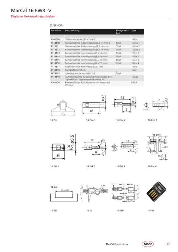 Mahr 16 Eei4 measuring insert from D=9mm, inside 4118816