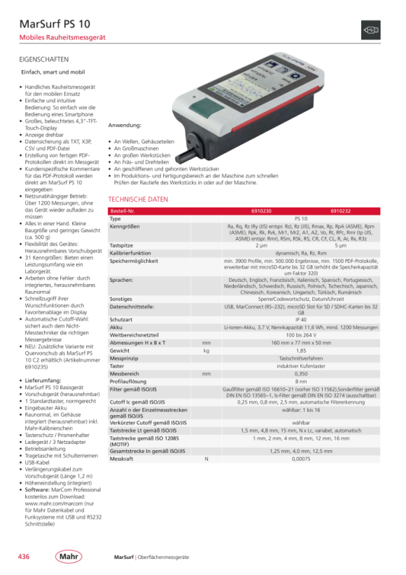 Mahr PHT 6-350/ 10, Taster 6111527