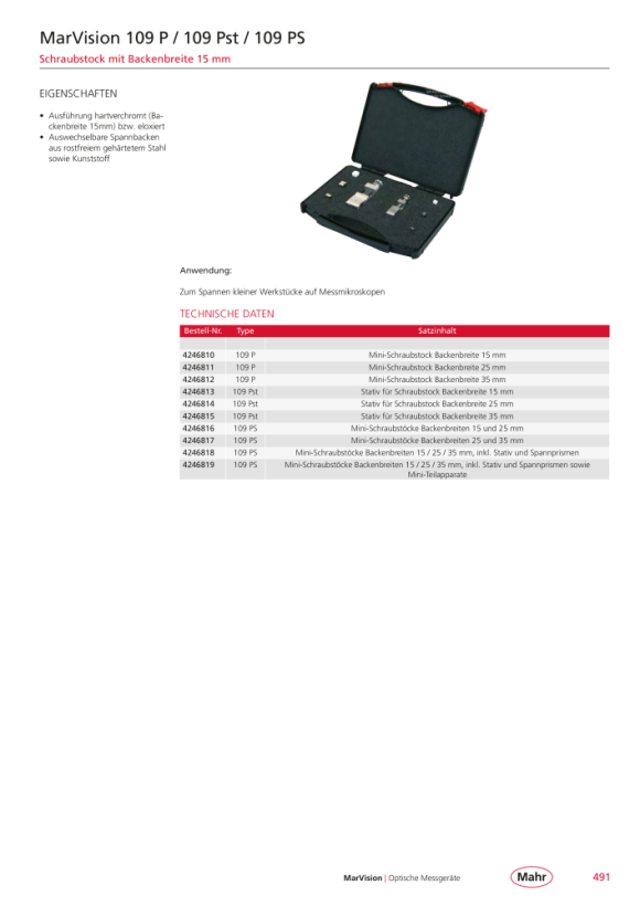 Mahr 109 P Schraubstock mit, Backenbreite 15 mm 4246810