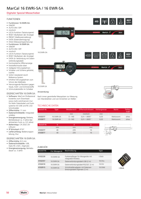 Mahr 16 EWR-AA Digital Caliper 150 mm/6” Data w.c. 4103079